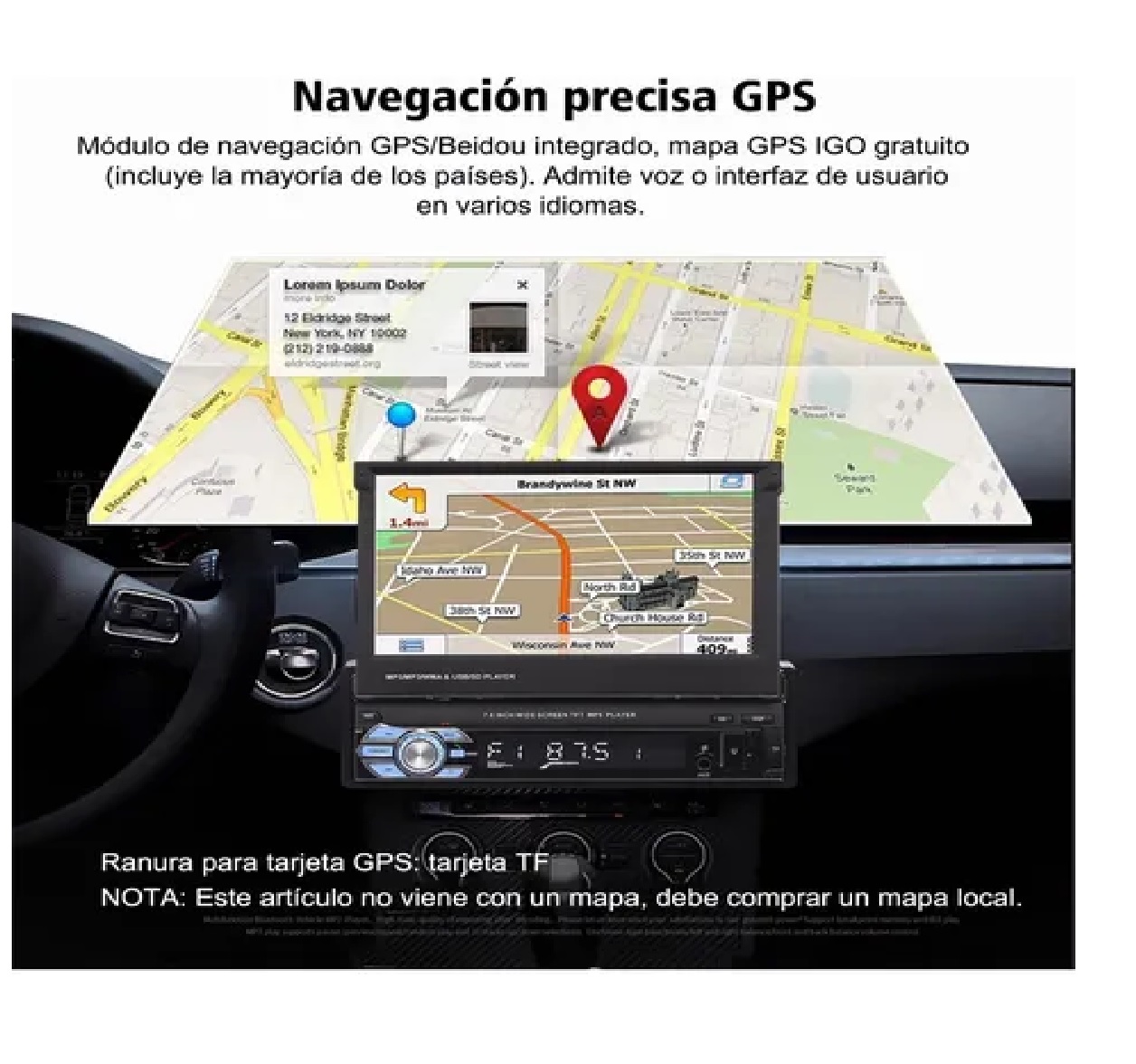 Autoestéreo Pantalla 1din Retráctil Hd Estéreo 7 In