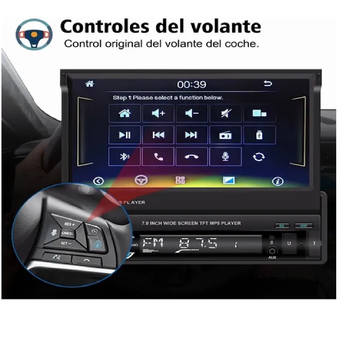 Autoestéreo Pantalla 1din Retráctil Hd Estéreo 7 In