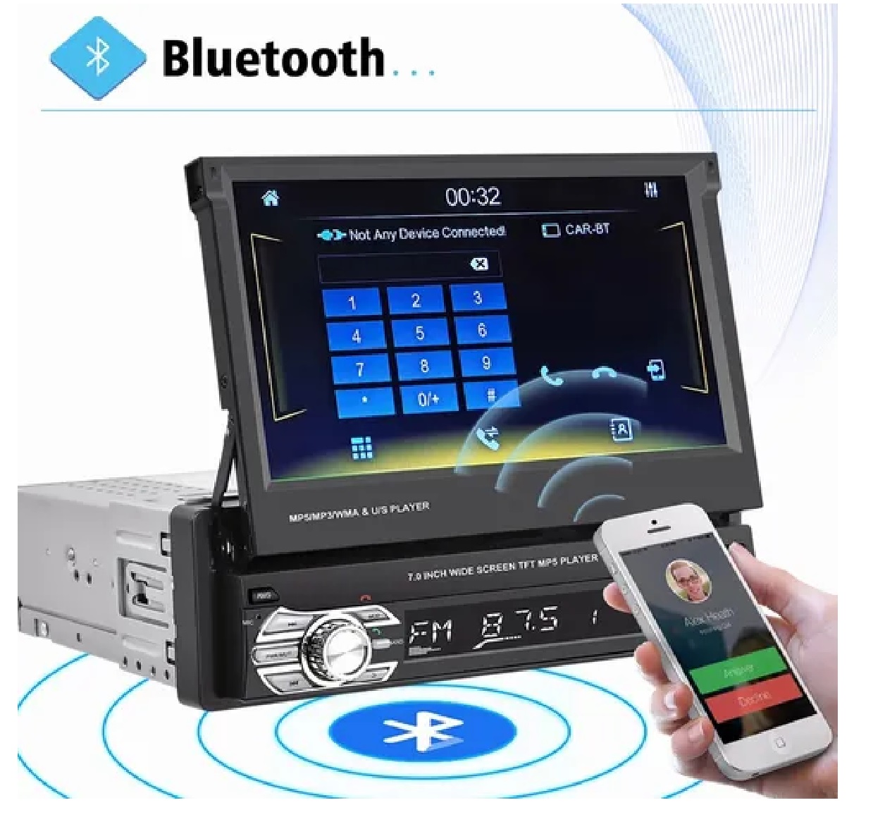 Autoestéreo Pantalla 1din Retráctil Hd Estéreo 7 In