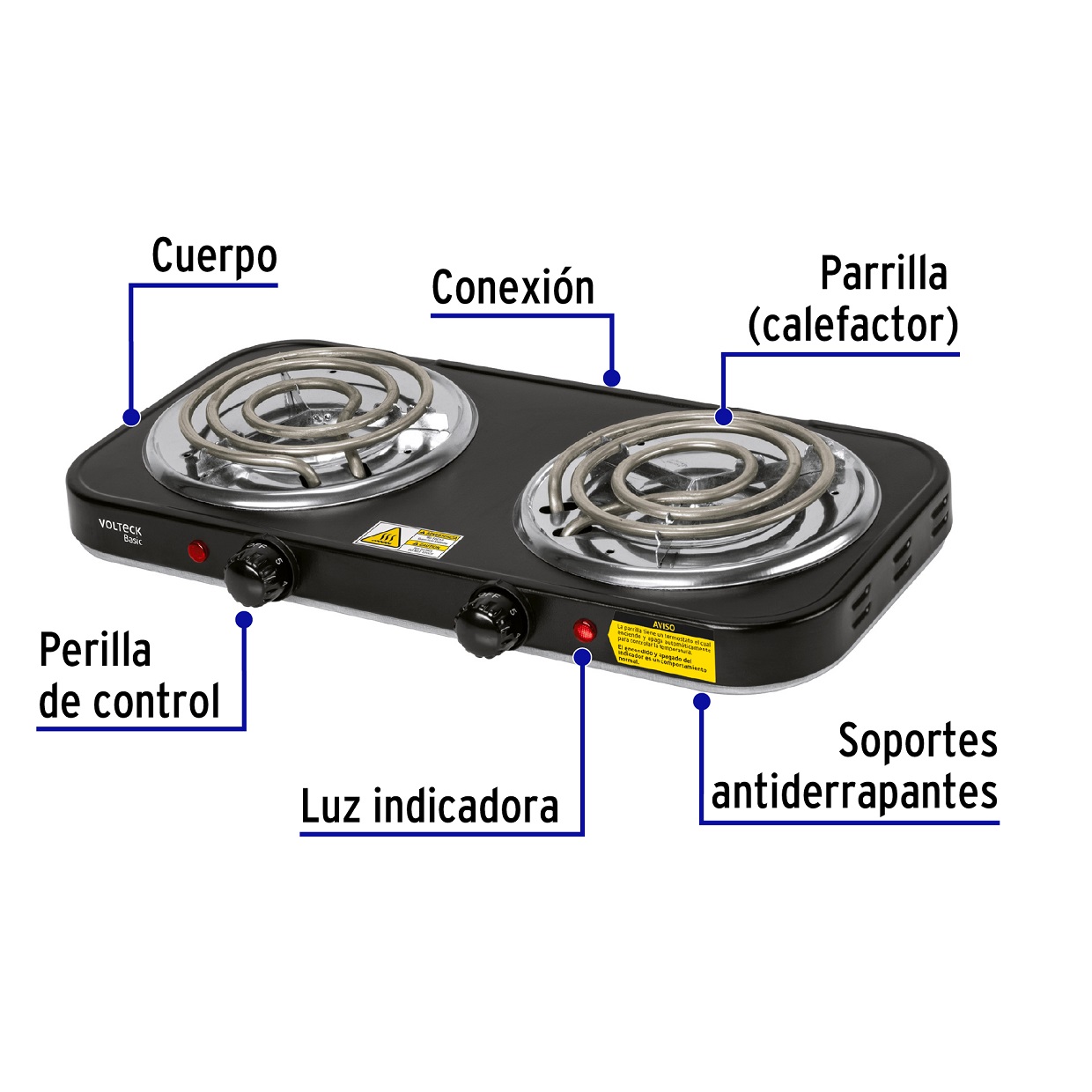 Estufa Electrica Doble Portatil 1500W Placa de Cocina 2 Quemadores Negro  Ligero