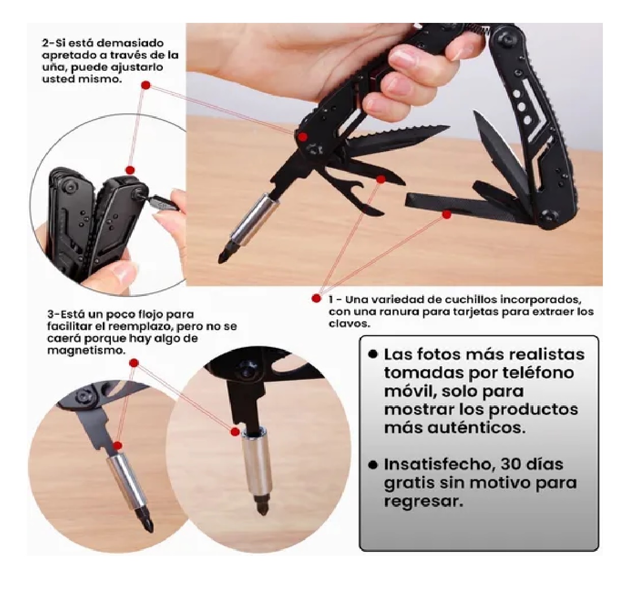 Alicate Cuchillo Navajas Multifuncional Para Camping Funda Negro