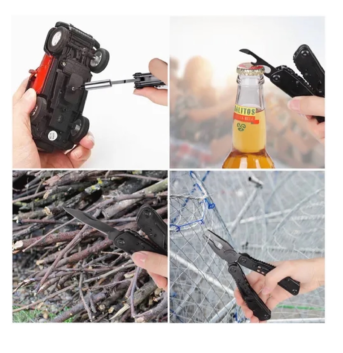 Alicate Cuchillo Navajas Multifuncional Para Camping Funda Negro