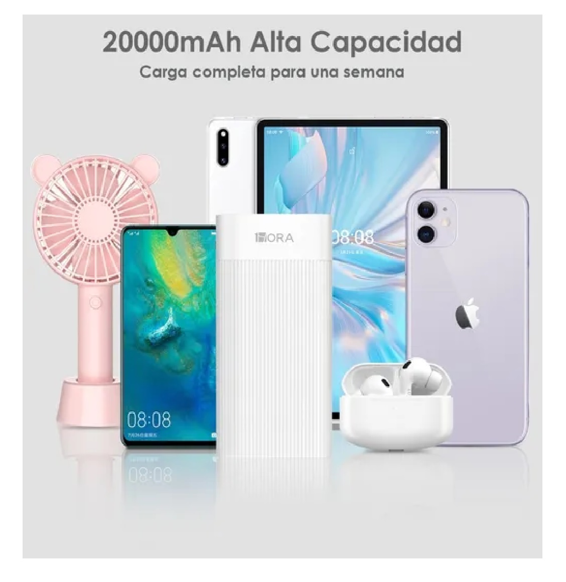 Power Bank Batería Portátil 20000mah 2.1a Carga Rápida 1hora Blanco