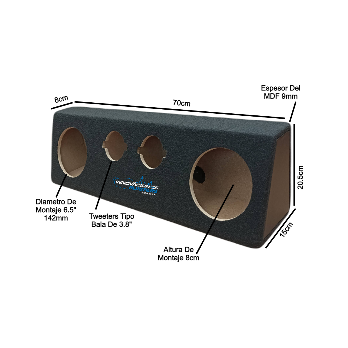 Cajon Doble Para Bocinas De 6.5 Pulgadas 142mm y 2 Tweeter Tipo Bala