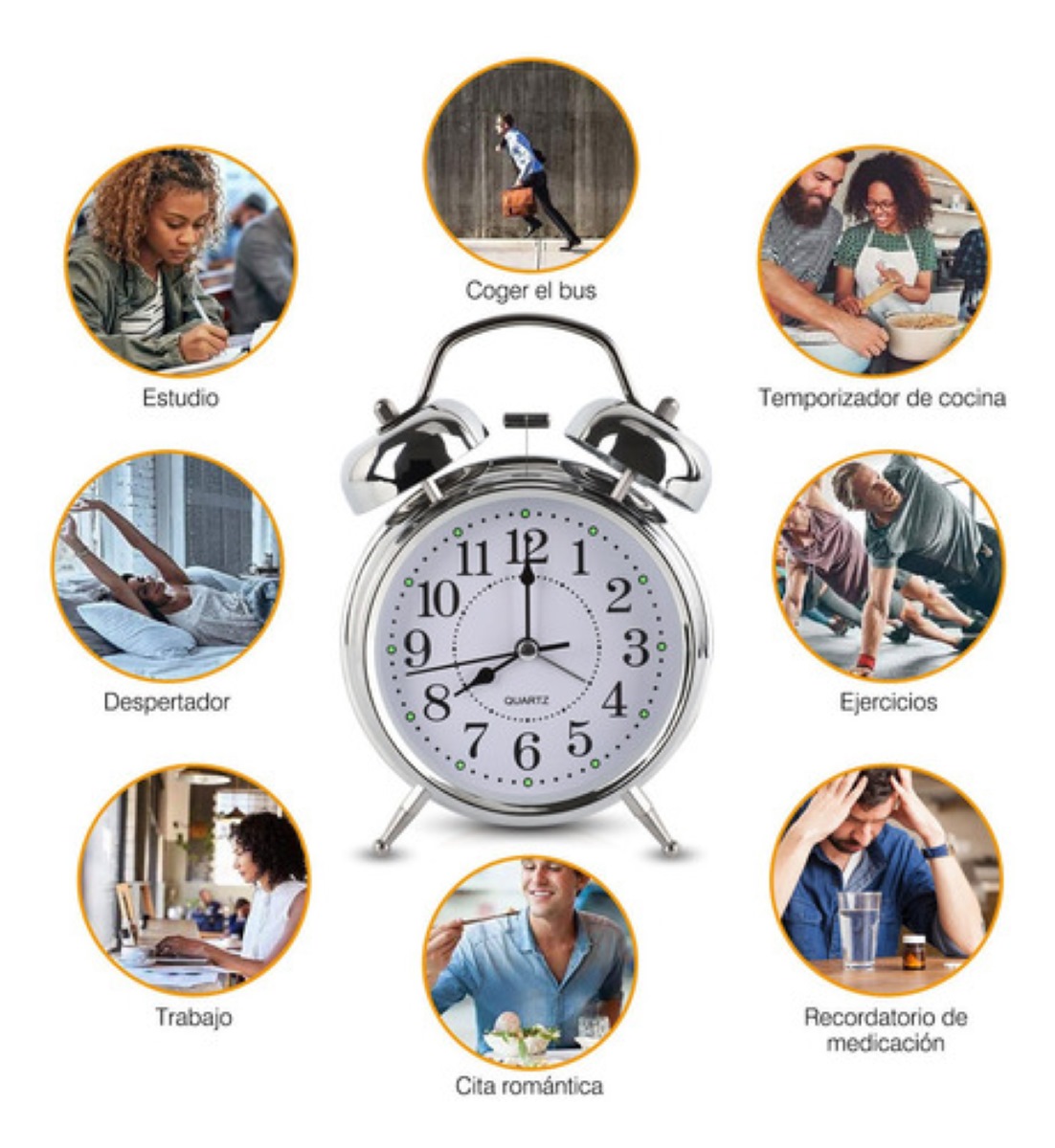 Reloj Despertador Analogico Estilo Vintaje Plateado
