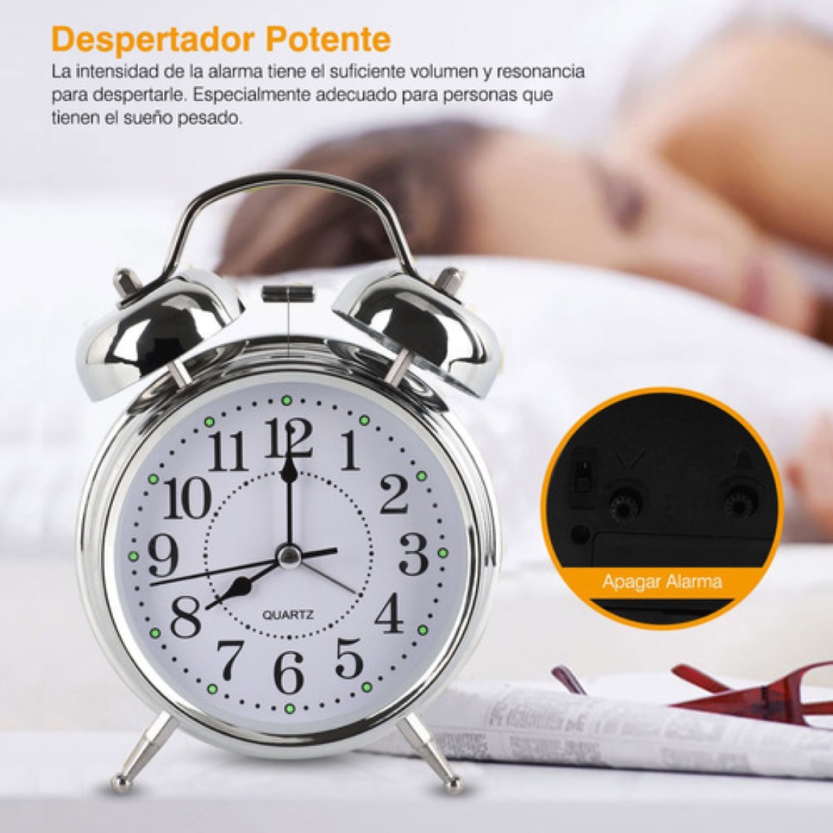 Reloj Despertador Analogico Estilo Vintaje Plateado