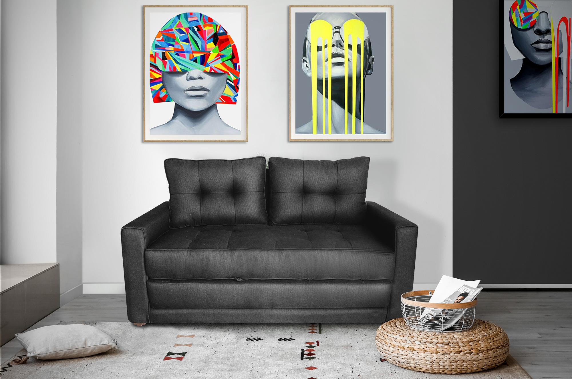 Sofá Cama Makora Monza 2 plazas Gris Oxford transformable en cama. El envío cubre un 80% del Territorio Nacional