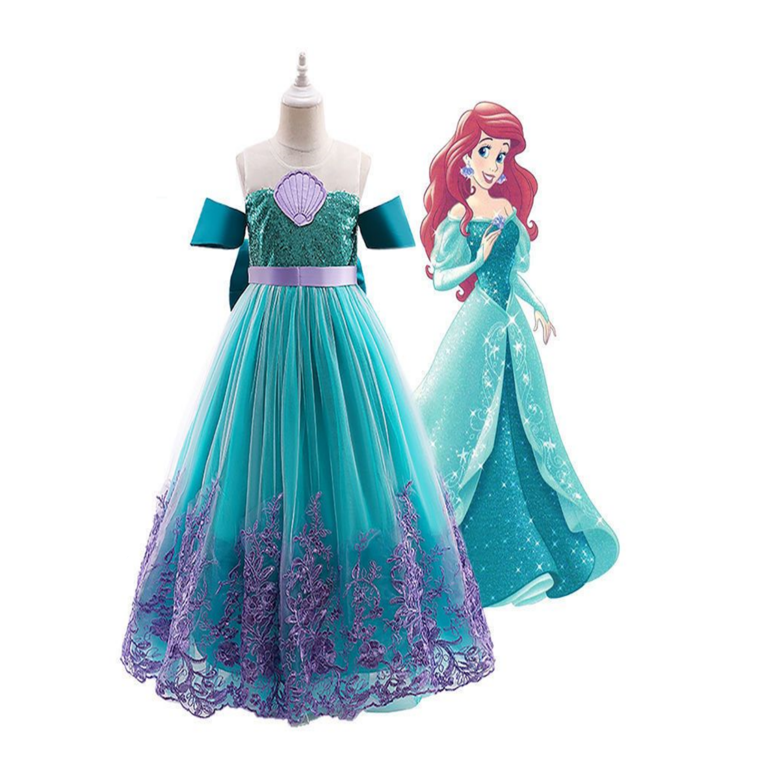 Vestidos para Niña Princesa Ariel Disfraz de Sirena Con Diadema