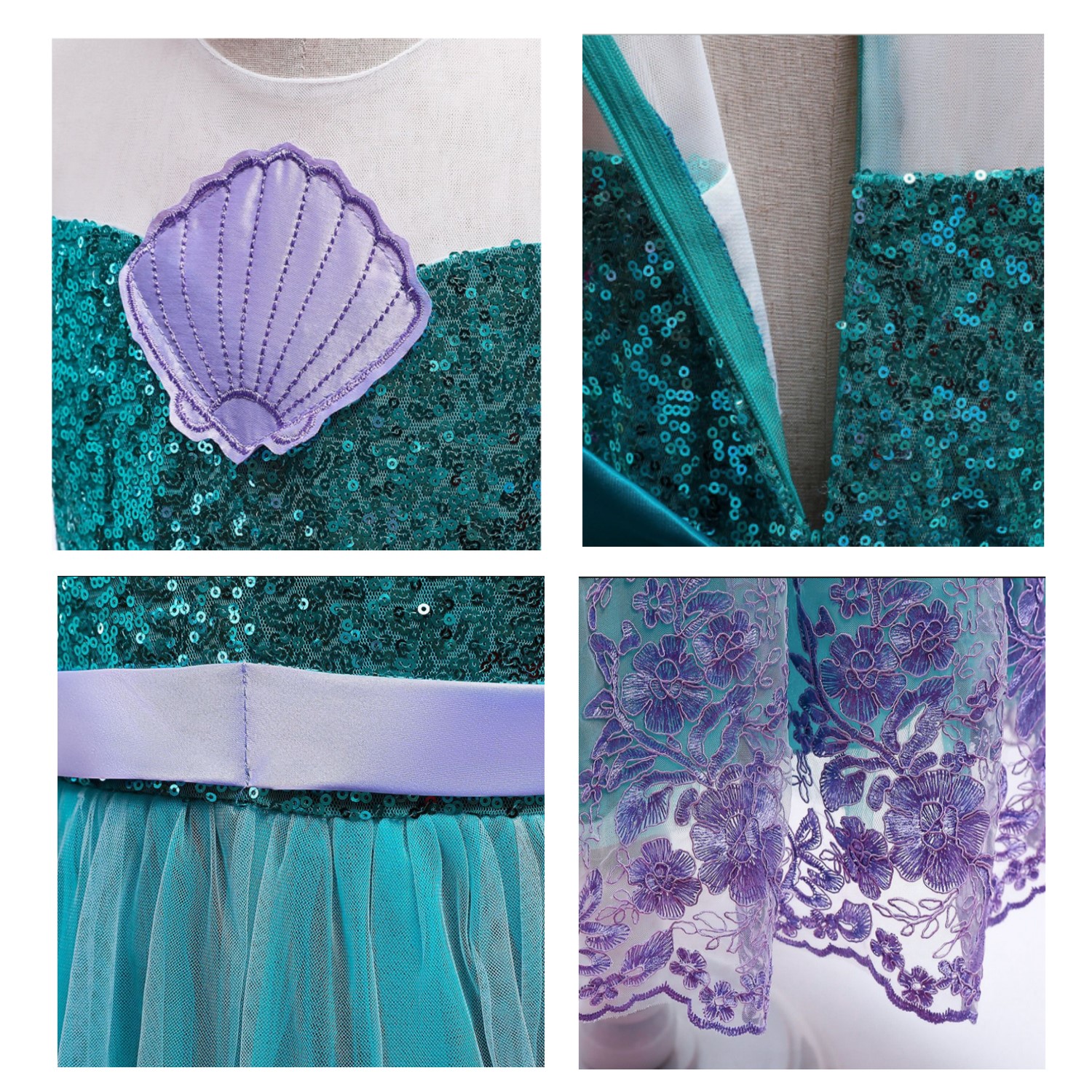 Vestidos para Niña Princesa Ariel Disfraz de Sirena Con Diadema
