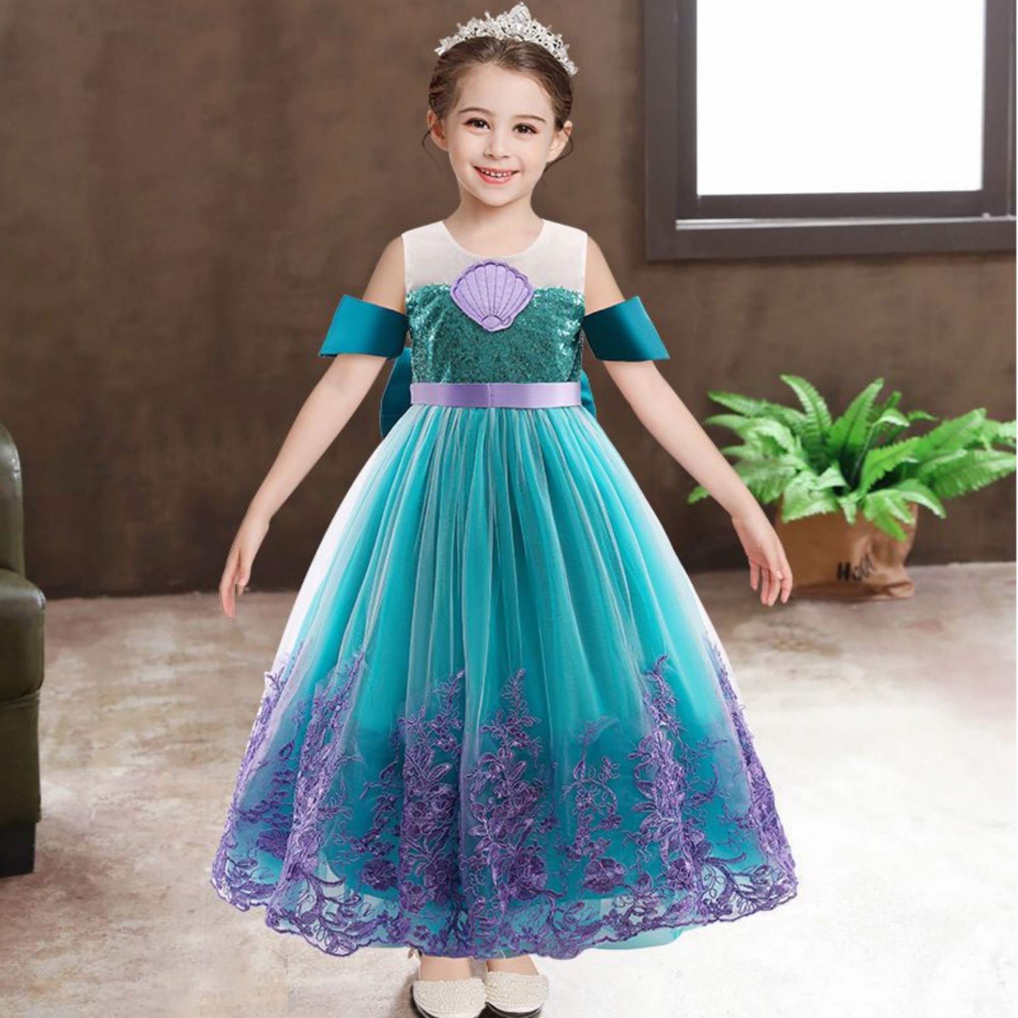 Vestidos para Niña Princesa Ariel Disfraz de Sirena Con Diadema
