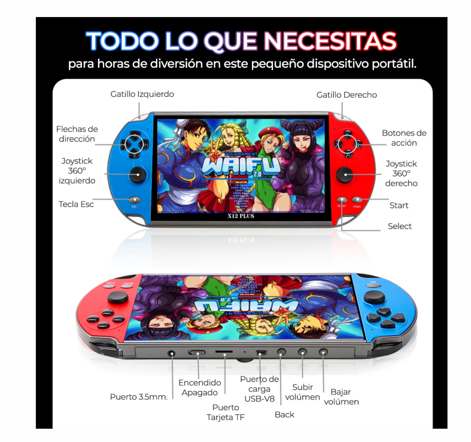 Retro Mini Consola Portatil Juegos Psp X12 PLUS 7.1 Pulgadas 32G 10 emuladores doble joistick