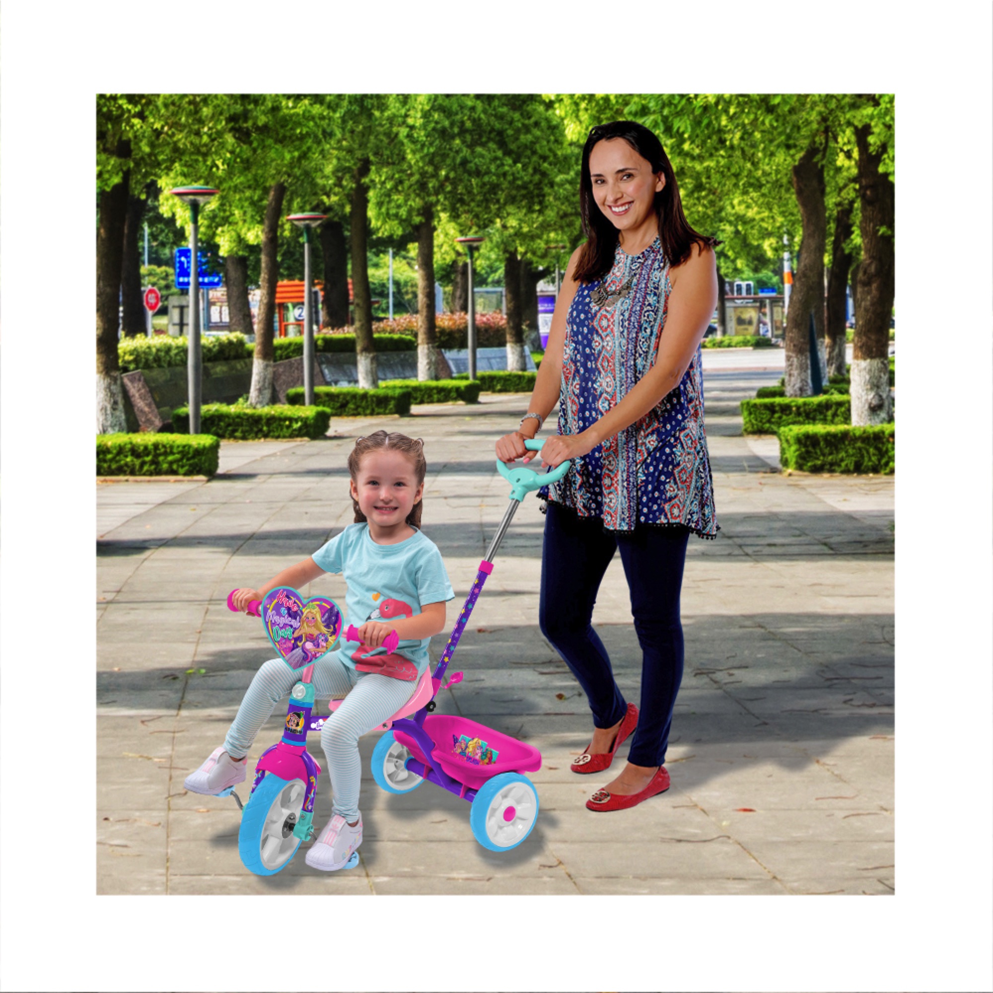 Apache  Triciclo Barbie con cajuela y barra de empuje 