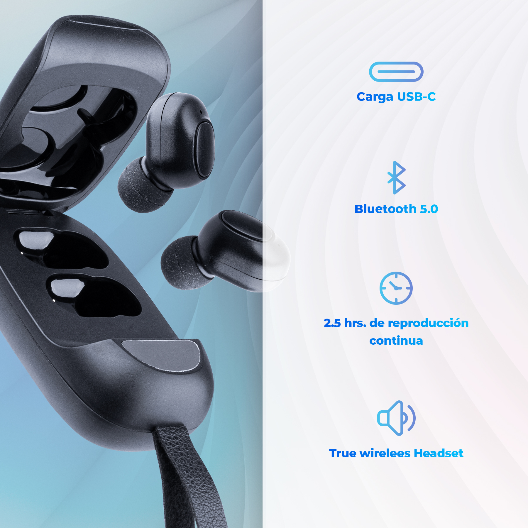 Audífonos Bluetooth TWS De Chícharo Manos Libres 2.5 Horas De Uso Color Negro