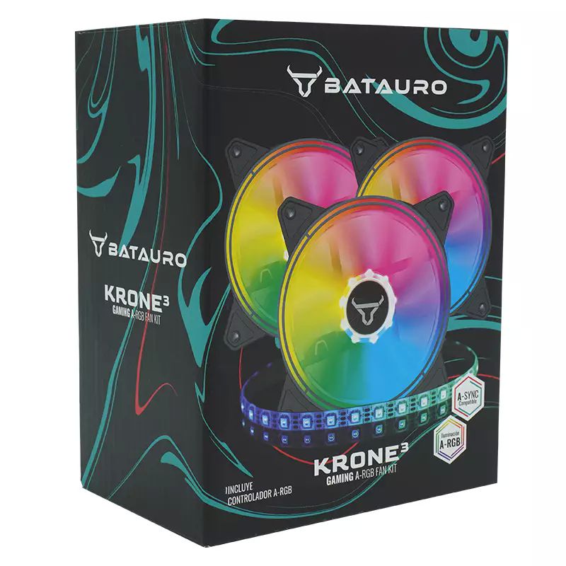 Kit de 3 Ventiladores para Gabinete Batauro ARGB + Tira LED ARGB Batauro 120mm Krn-700-Kit Negro