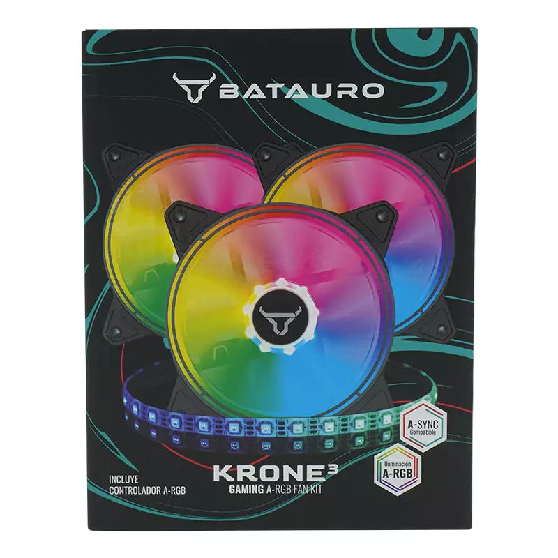 Kit de 3 Ventiladores para Gabinete Batauro ARGB + Tira LED ARGB Batauro 120mm Krn-700-Kit Negro