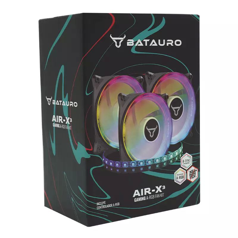Kit de 3 Ventiladores para Gabinete Batauro ARGB + Tira LED ARGB Batauro 120mm Arx-600-Kit Negro