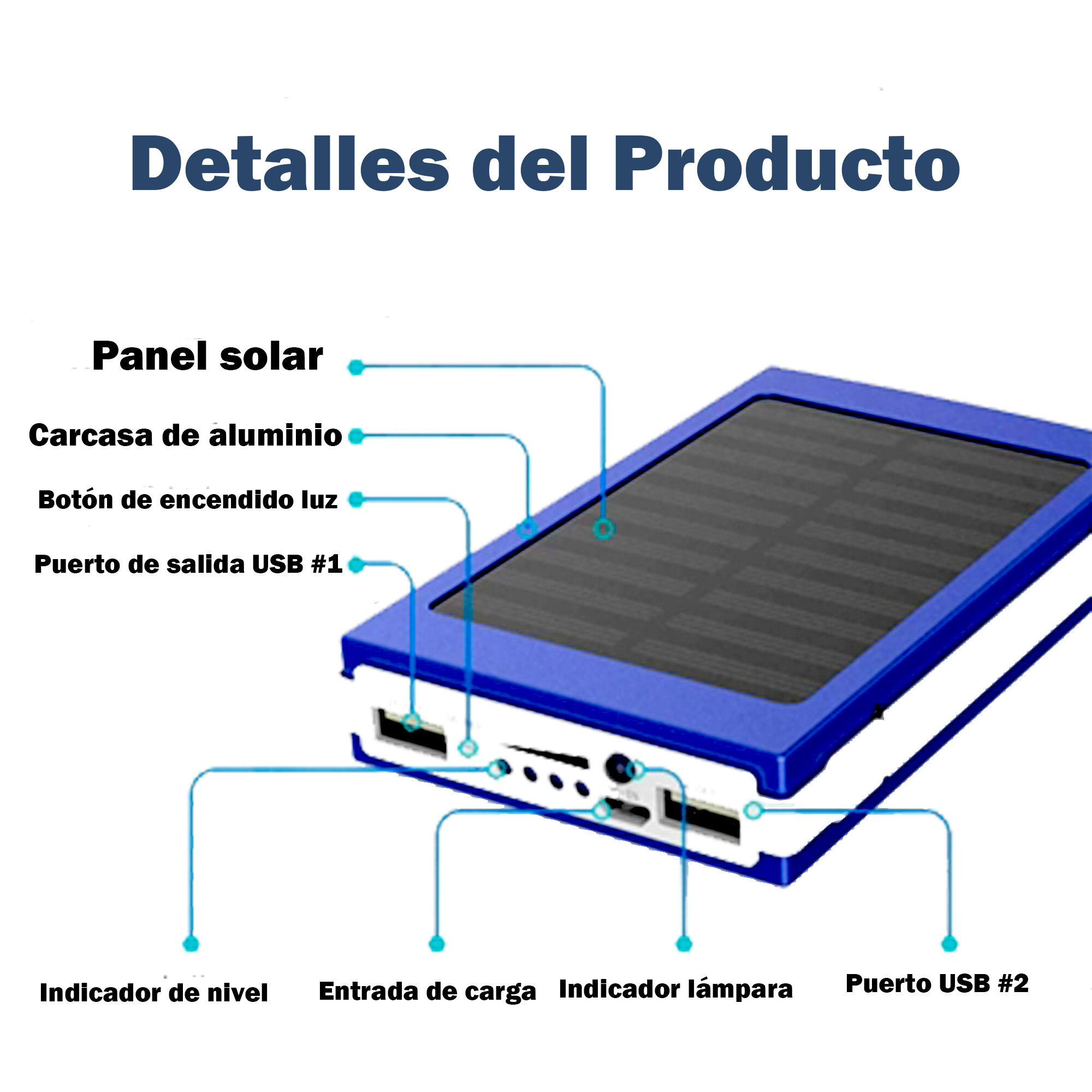 Batería Powerbank 20,000 Mah Cargador Recargable Solar con Lámpara LED DORADO