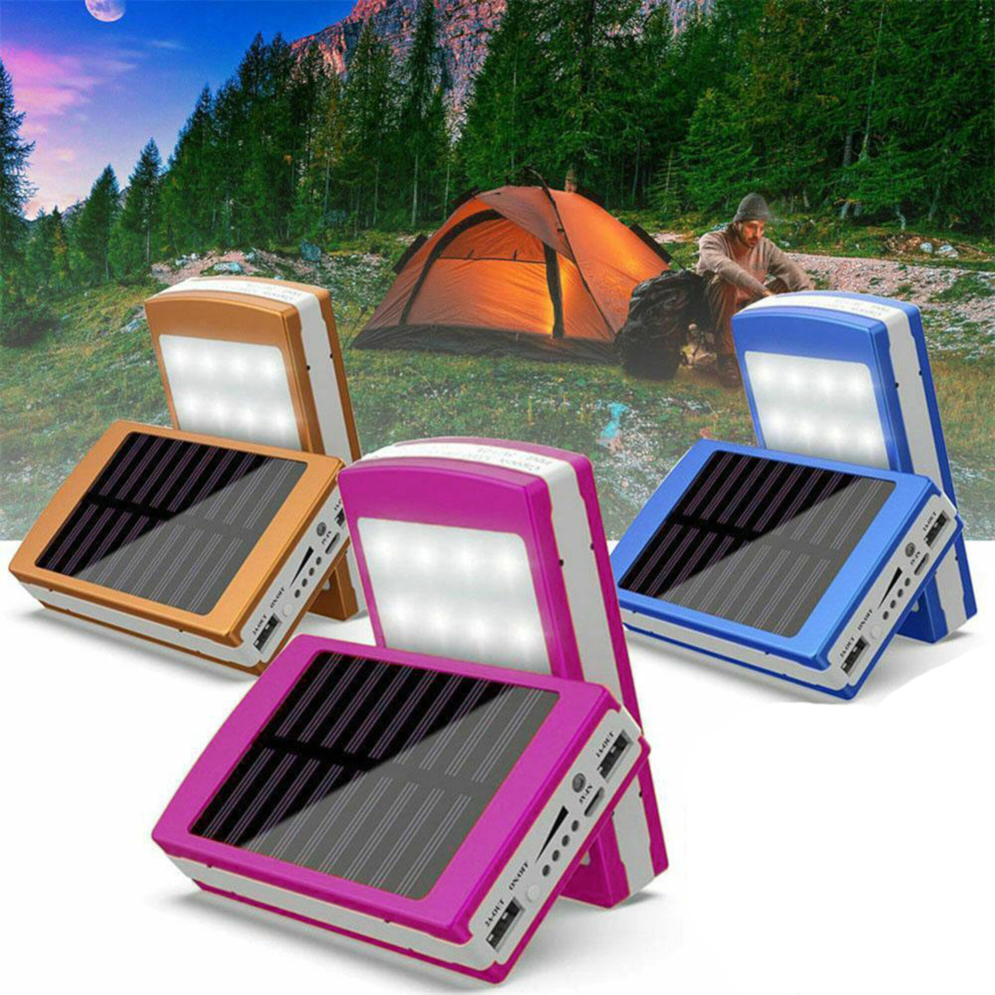 Batería Powerbank 20,000 Mah Cargador Recargable Solar con Lámpara LED DORADO