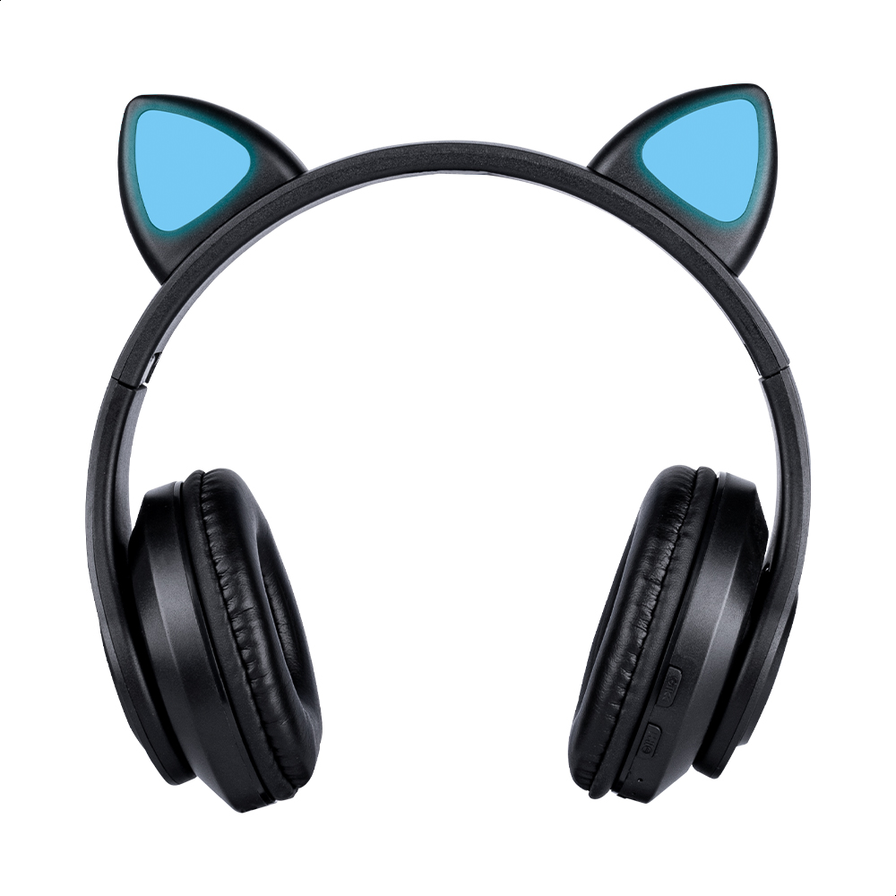 Audífonos Negro Bluetooth V5.0 Orejas De Gato Sonido Estéreo Con Luz RGB Diseño Kawaii Ajuste De Cabeza Fácil Guardado