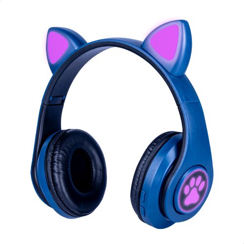 Audífonos Azules Bluetooth V5.0 Orejas De Gato Sonido Estéreo Con Luz RGB Diseño Kawaii Ajuste De Cabeza Fácil Guardado