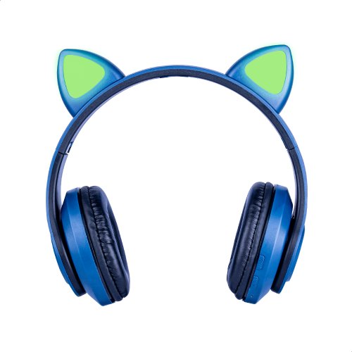 Audífonos Azules Bluetooth V5.0 Orejas De Gato Sonido Estéreo Con Luz RGB Diseño Kawaii Ajuste De Cabeza Fácil Guardado