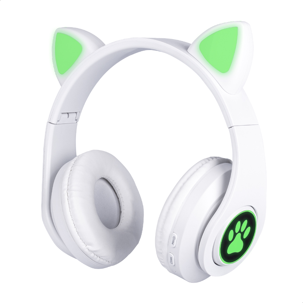 Audífonos Blancos Bluetooth V5.0 Orejas De Gato Sonido Estéreo Con Luz RGB Diseño Kawaii Ajuste De Cabeza Fácil Guardado