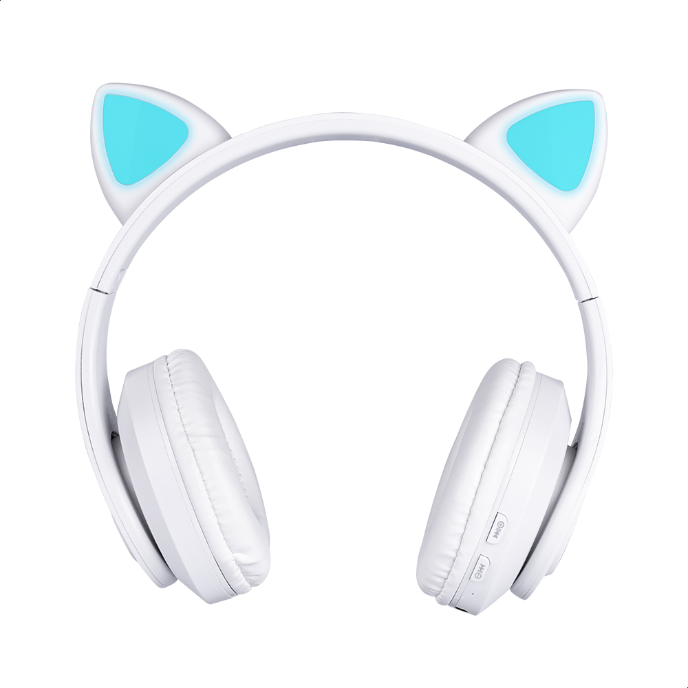 Audífonos Blancos Bluetooth V5.0 Orejas De Gato Sonido Estéreo Con Luz RGB Diseño Kawaii Ajuste De Cabeza Fácil Guardado