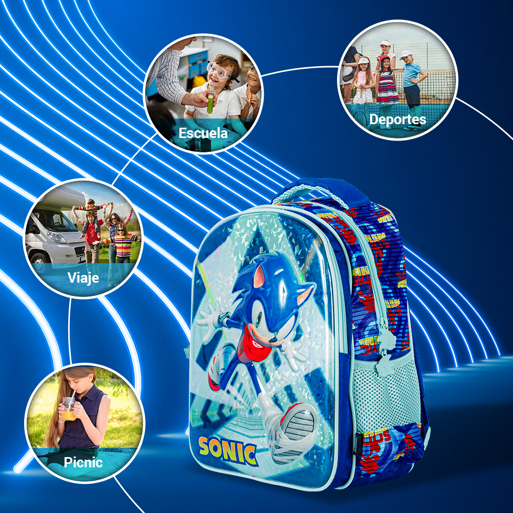 Mochila Escolar Sonic 3d Para Kinder Diseño Run Away