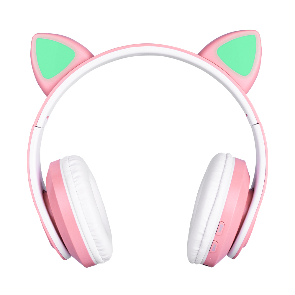 Audífonos Rosas Bluetooth V5.0 Orejas De Gato Sonido Estéreo Con Luz RGB Diseño Kawaii Ajuste De Cabeza Fácil Guardado