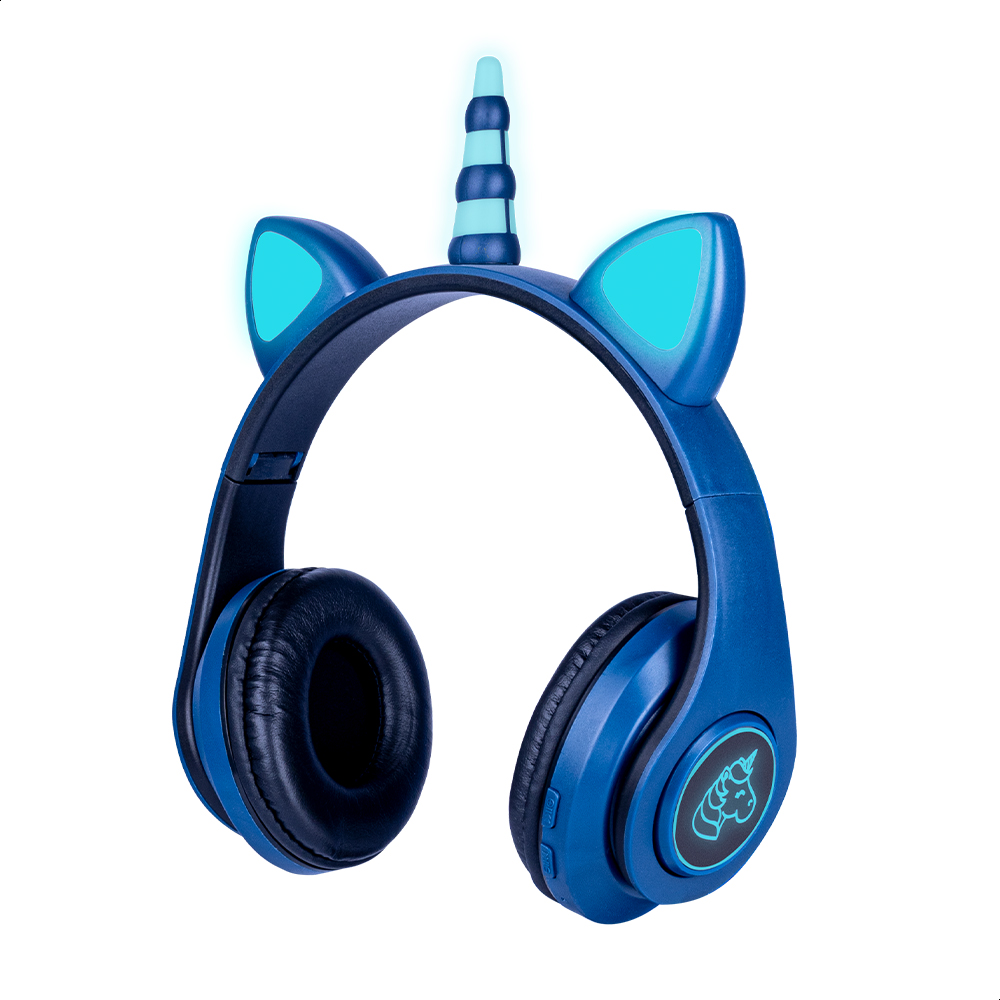 Audífonos Azules Bluetooth V5.0 De Unicornio Sonido Estéreo Con Luz RGB Diseño Kawaii Ajuste De Cabeza Fácil Guardado