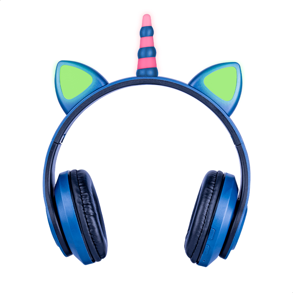 Audífonos Azules Bluetooth V5.0 De Unicornio Sonido Estéreo Con Luz RGB Diseño Kawaii Ajuste De Cabeza Fácil Guardado