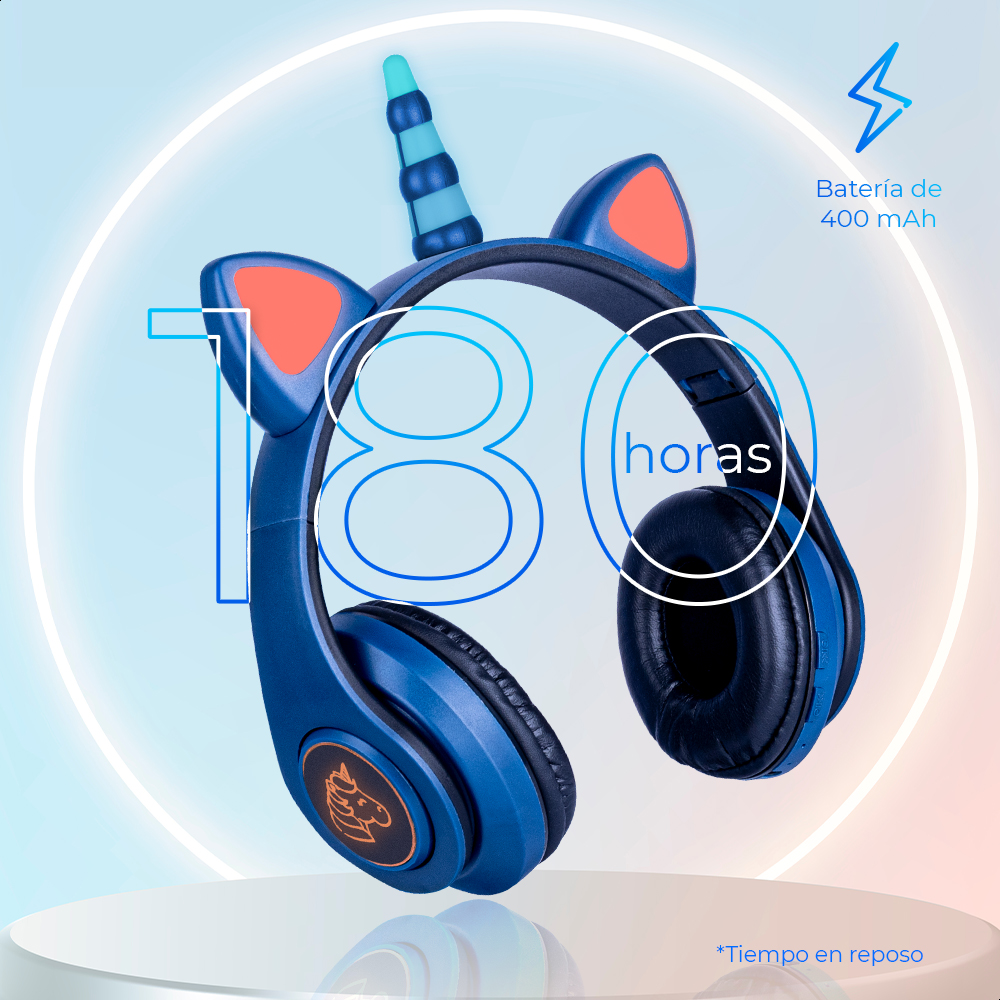 Audífonos Azules Bluetooth V5.0 De Unicornio Sonido Estéreo Con Luz RGB Diseño Kawaii Ajuste De Cabeza Fácil Guardado