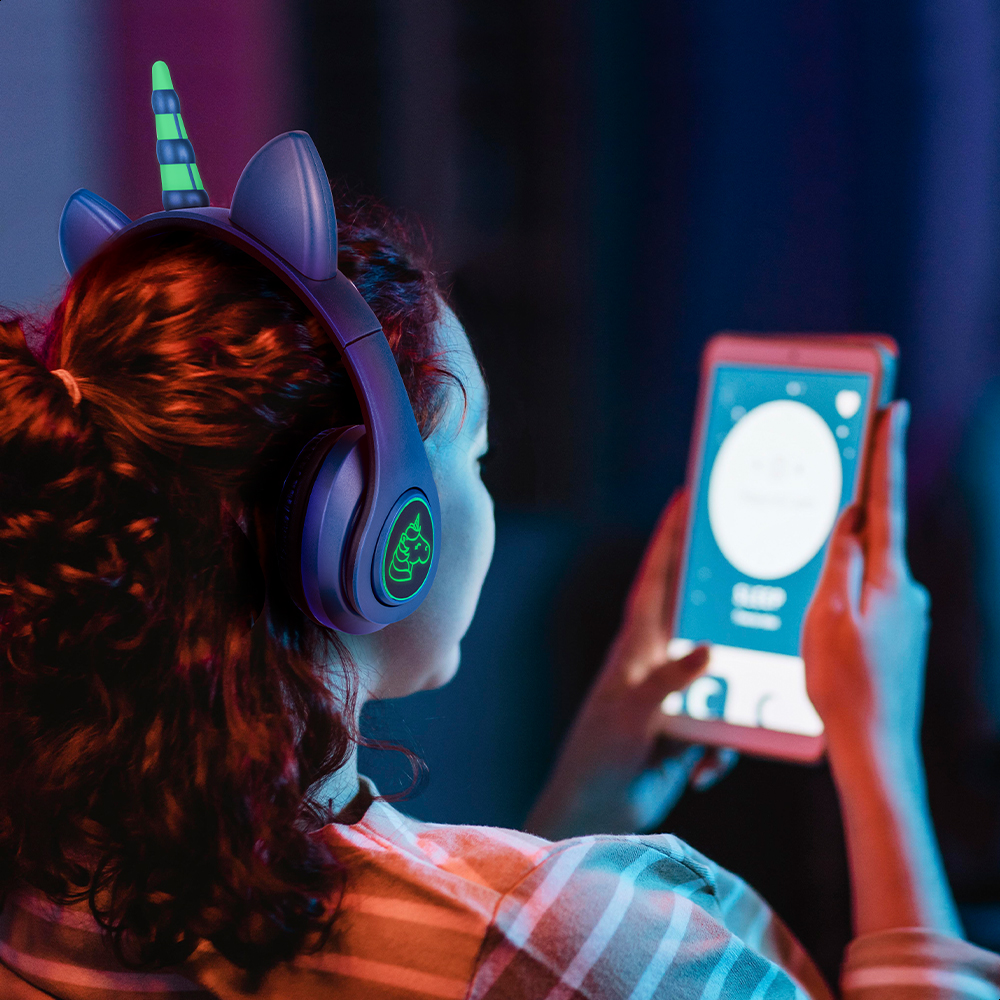 Audífonos Azules Bluetooth V5.0 De Unicornio Sonido Estéreo Con Luz RGB Diseño Kawaii Ajuste De Cabeza Fácil Guardado
