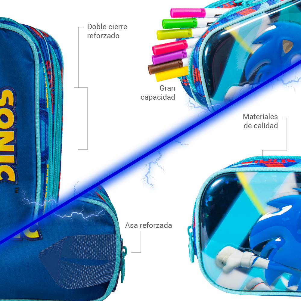 Lapicera Escolar Sonic By Ginga 3d Metálico Diseño Run Away