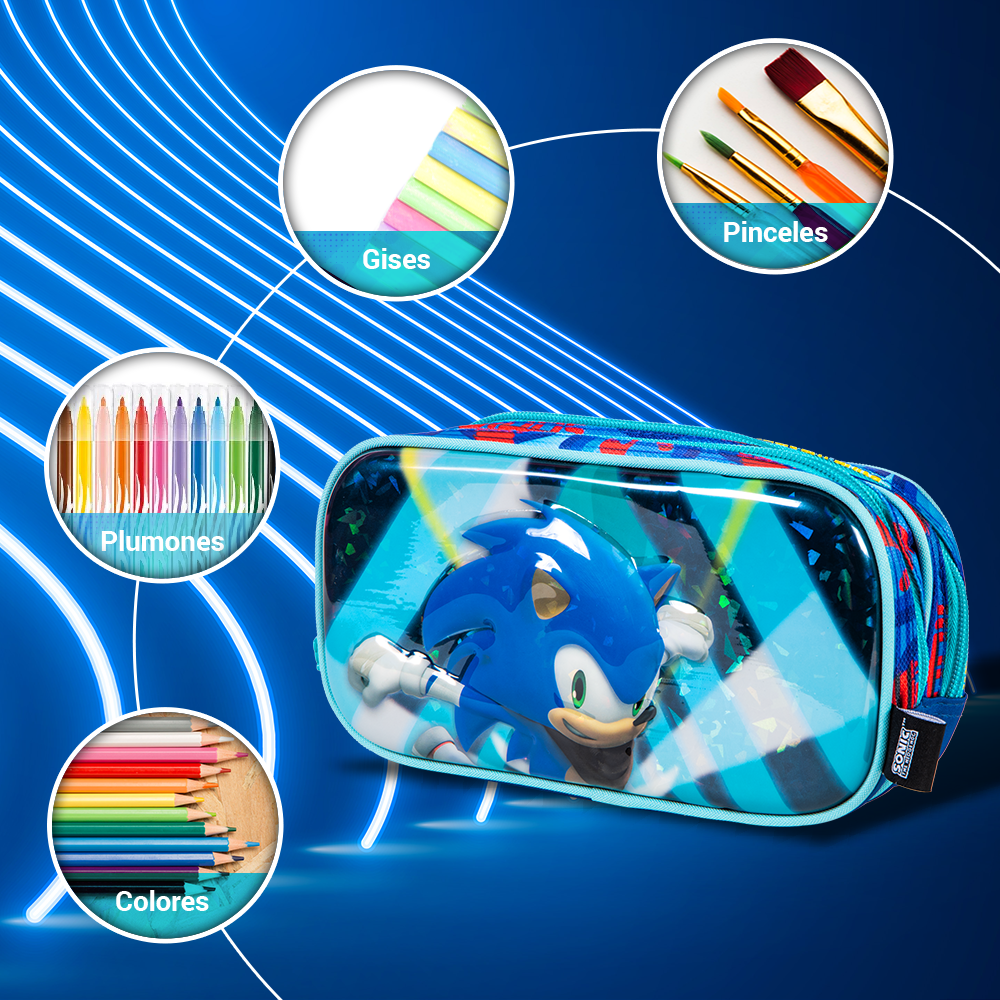 Lapicera Escolar Sonic By Ginga 3d Metálico Diseño Run Away