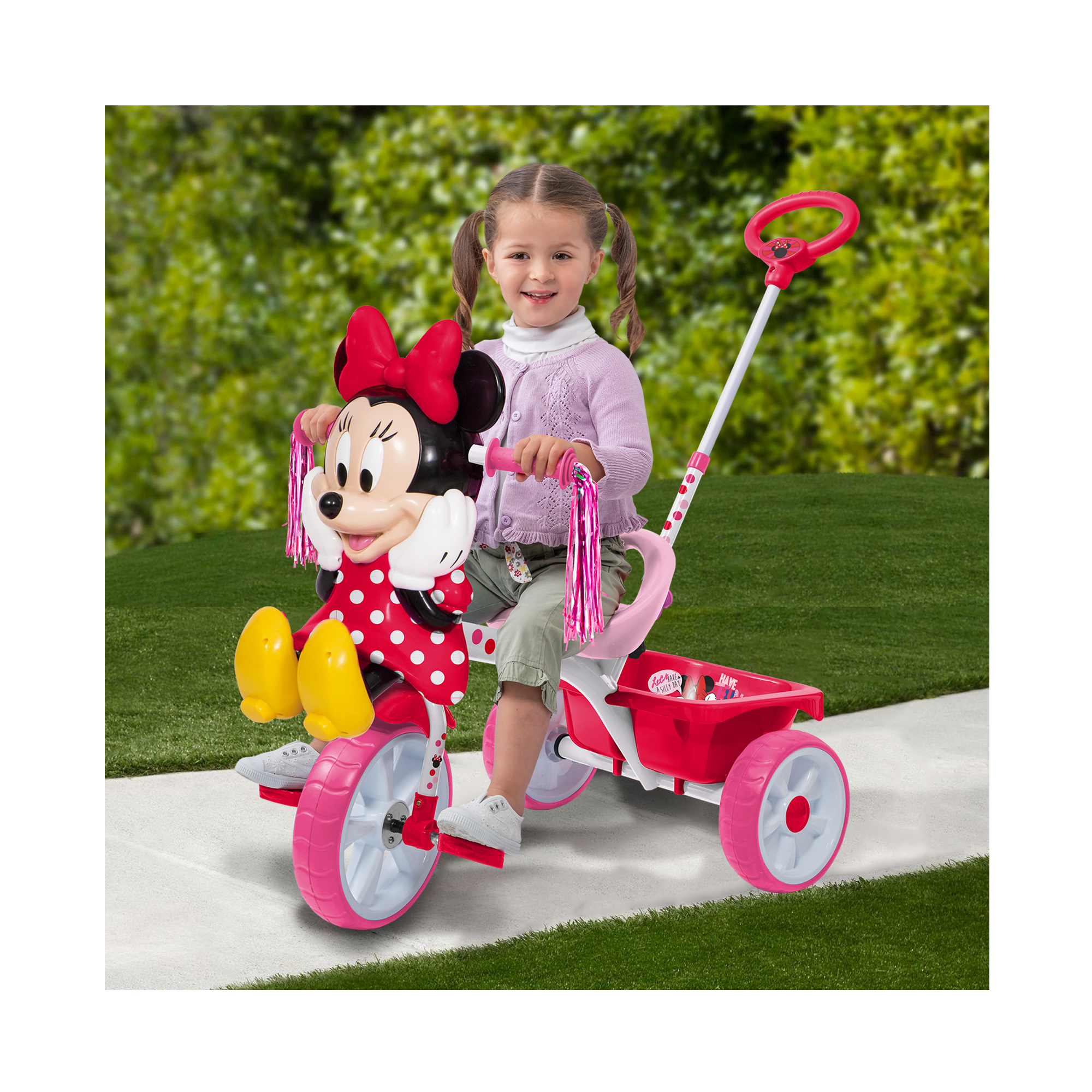 Apache  Triciclo Minnie 3D cajuela grande y barra de empuje