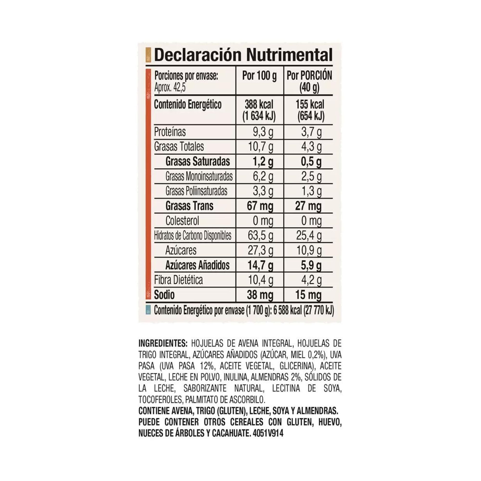 Granola Pasas y Almendras Quaker de 1.7 kg
