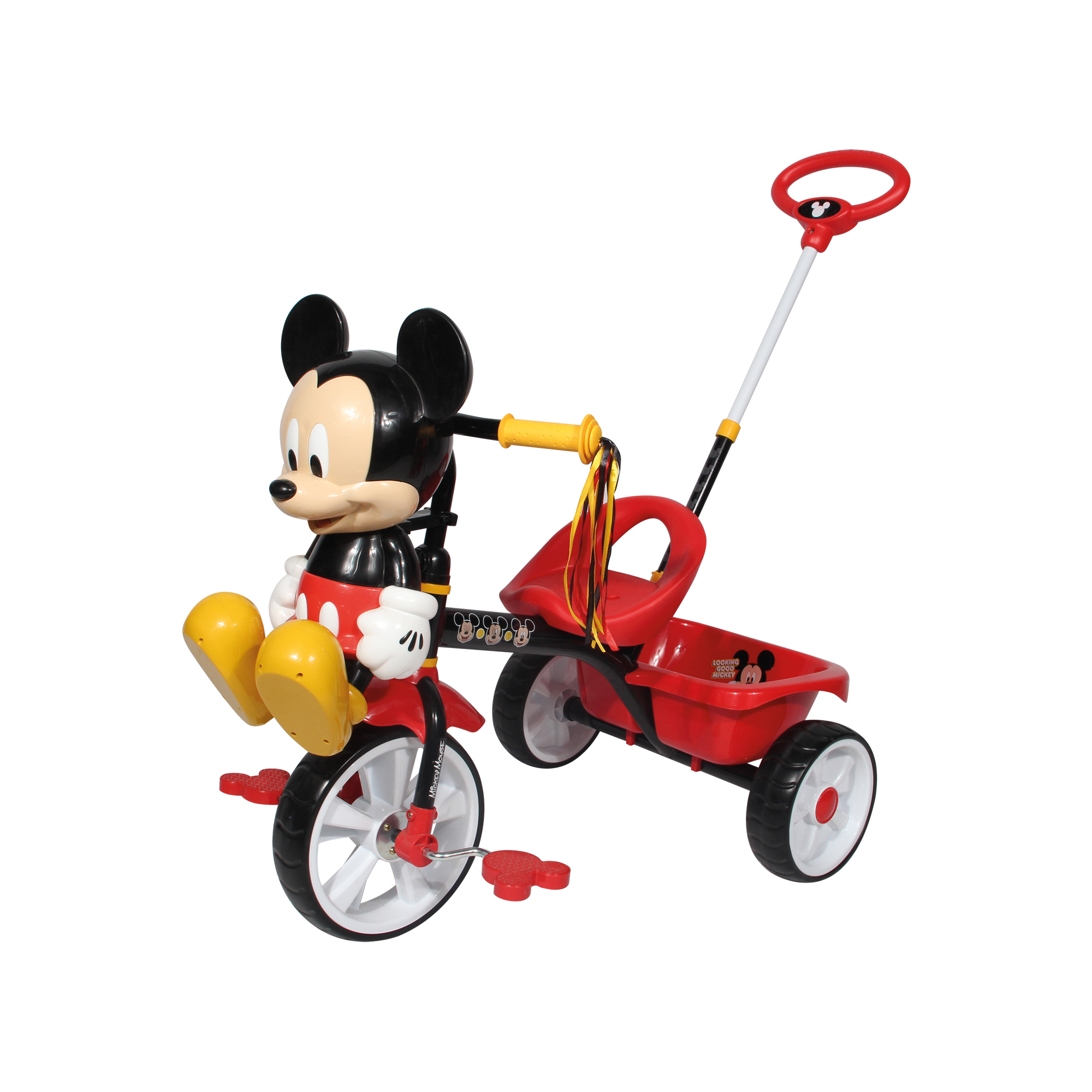 Apache  Triciclo Mickey 3D cajuela grande y barra de empuje