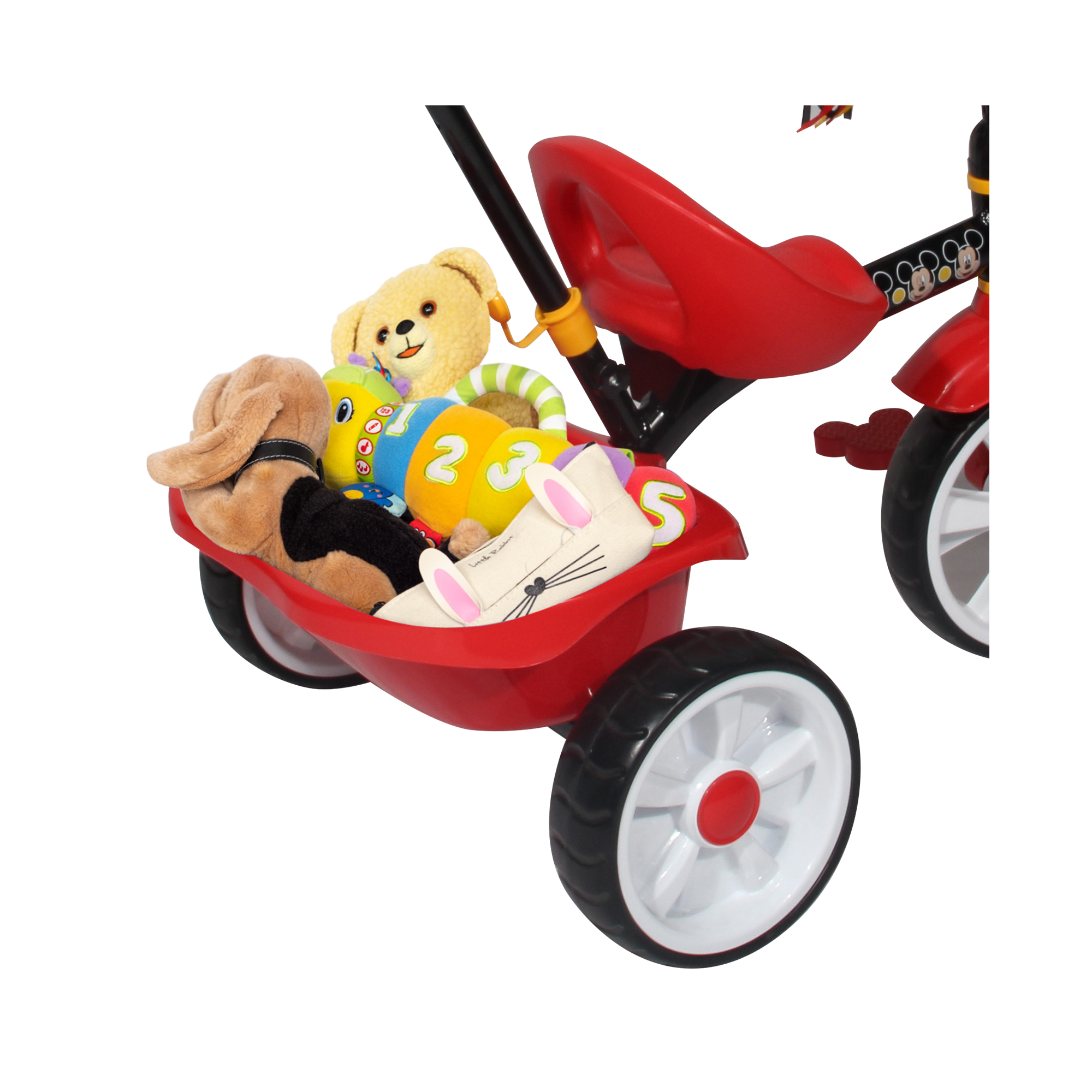 Apache  Triciclo Mickey 3D cajuela grande y barra de empuje