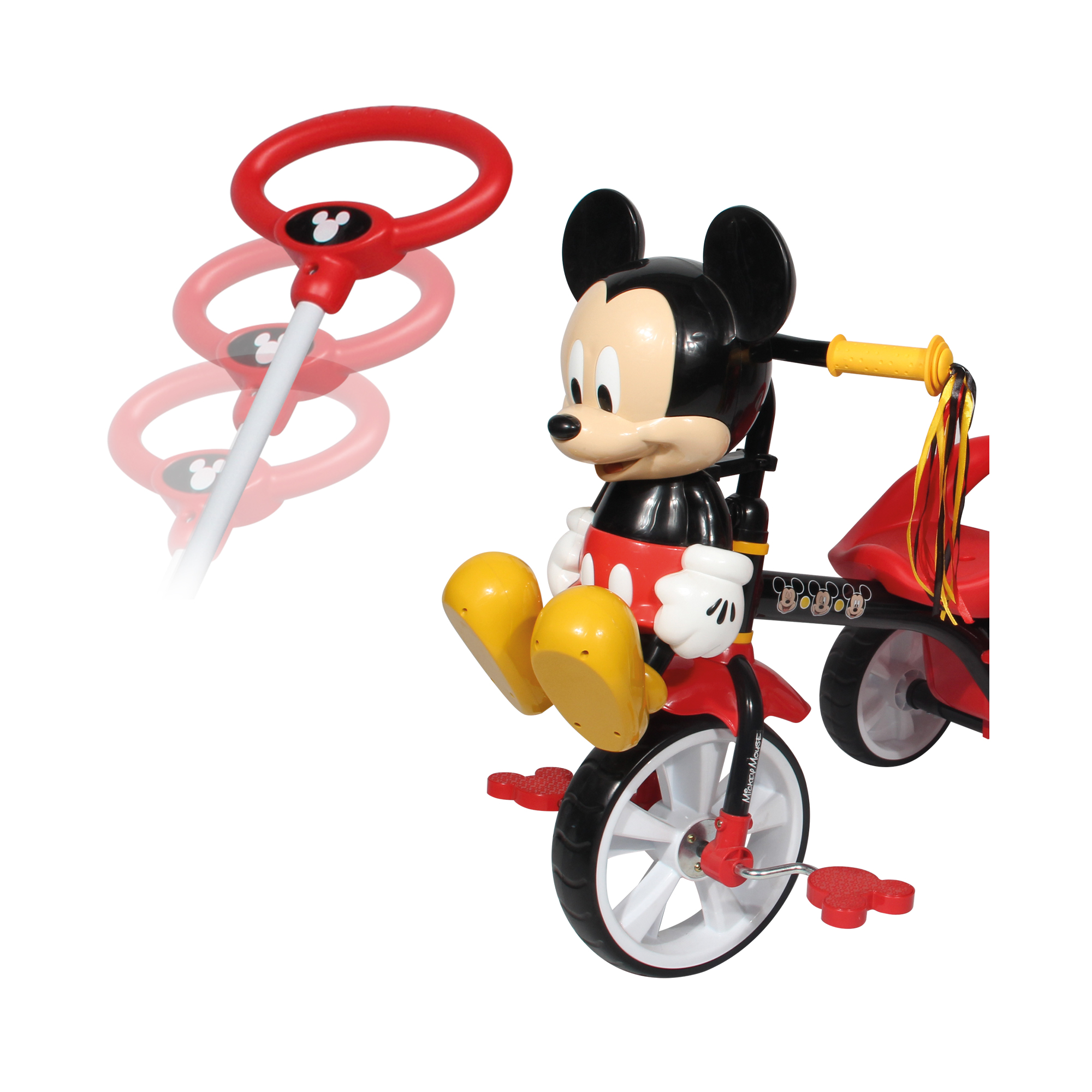 Apache  Triciclo Mickey 3D cajuela grande y barra de empuje