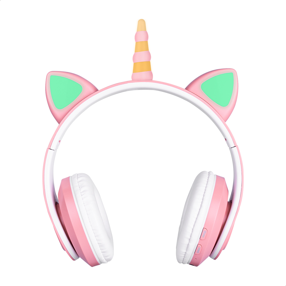 Audífonos Rosas Bluetooth V5.0 De Unicornio Sonido Estéreo Con Luz RGB Diseño Kawaii Ajuste De Cabeza Fácil Guardado