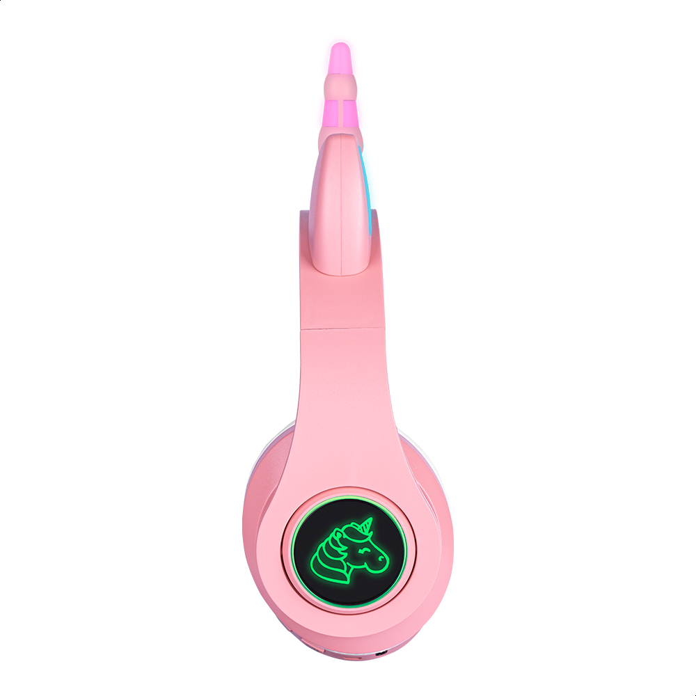 Audífonos Rosas Bluetooth V5.0 De Unicornio Sonido Estéreo Con Luz RGB Diseño Kawaii Ajuste De Cabeza Fácil Guardado