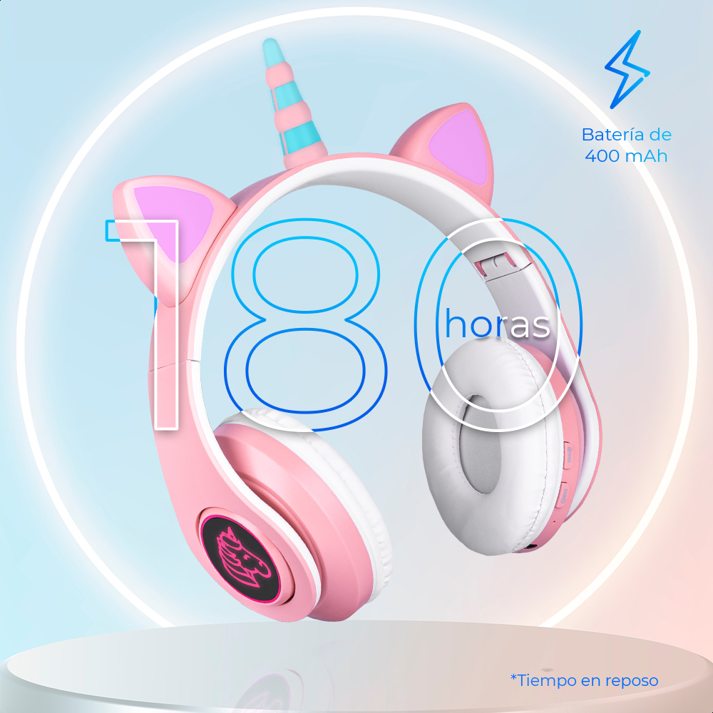 Audífonos Rosas Bluetooth V5.0 De Unicornio Sonido Estéreo Con Luz RGB Diseño Kawaii Ajuste De Cabeza Fácil Guardado