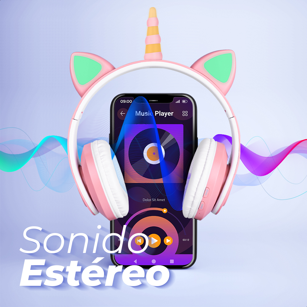 Audífonos Rosas Bluetooth V5.0 De Unicornio Sonido Estéreo Con Luz RGB Diseño Kawaii Ajuste De Cabeza Fácil Guardado