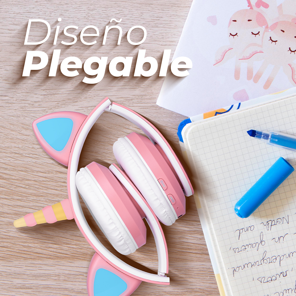 Audífonos Rosas Bluetooth V5.0 De Unicornio Sonido Estéreo Con Luz RGB Diseño Kawaii Ajuste De Cabeza Fácil Guardado