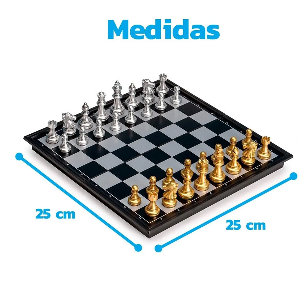 Ajedrez Profesional Magnético Dorado Tablero Plegable 25cm 