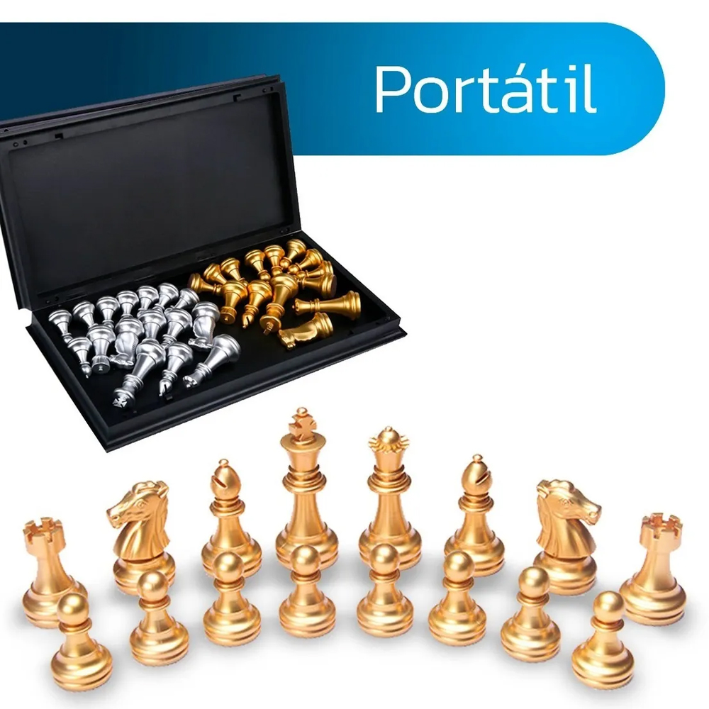 Ajedrez Profesional Magnético Dorado Tablero Plegable 25cm 