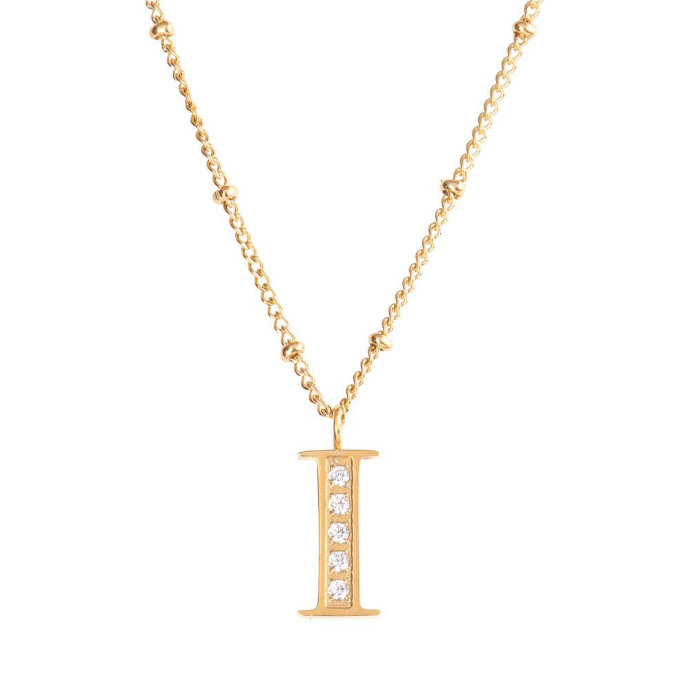 LuckyLy Collar Inicial Letra I , Collares de Mujer Acero Inoxidable Baño de Oro 18k y Zirconia Cúbica, Cadena con Dije de Inicial - Modelo Olga