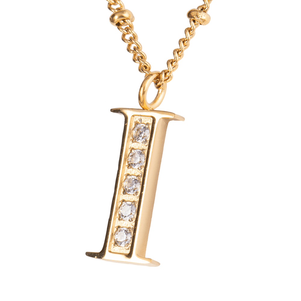 LuckyLy Collar Inicial Letra I , Collares de Mujer Acero Inoxidable Baño de Oro 18k y Zirconia Cúbica, Cadena con Dije de Inicial - Modelo Olga