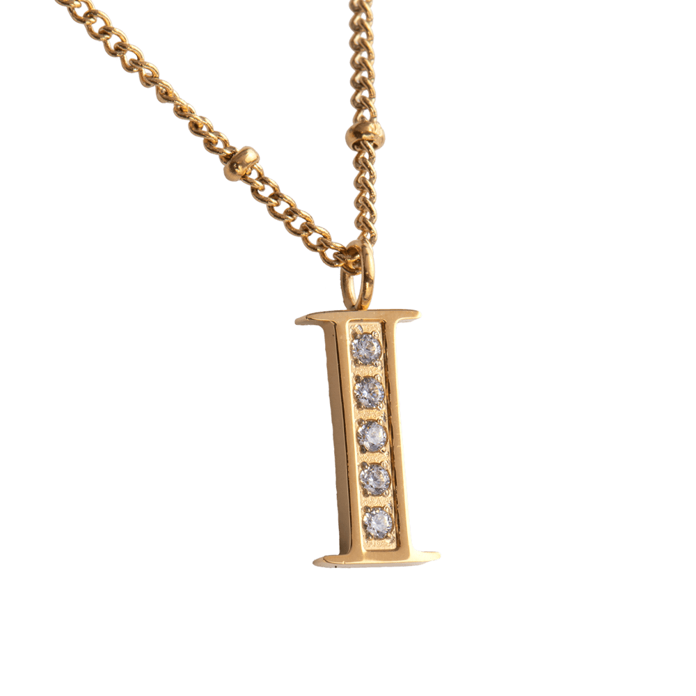 LuckyLy Collar Inicial Letra I , Collares de Mujer Acero Inoxidable Baño de Oro 18k y Zirconia Cúbica, Cadena con Dije de Inicial - Modelo Olga